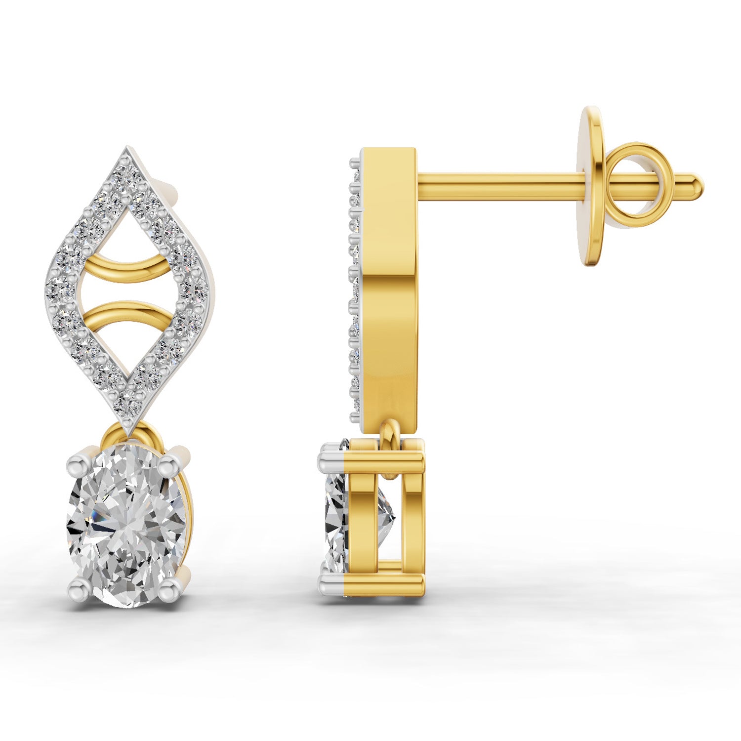 0.88 Ct  Oval Diamond Leaf Drop Diamond Stud Earrings | 14K Rose Gold