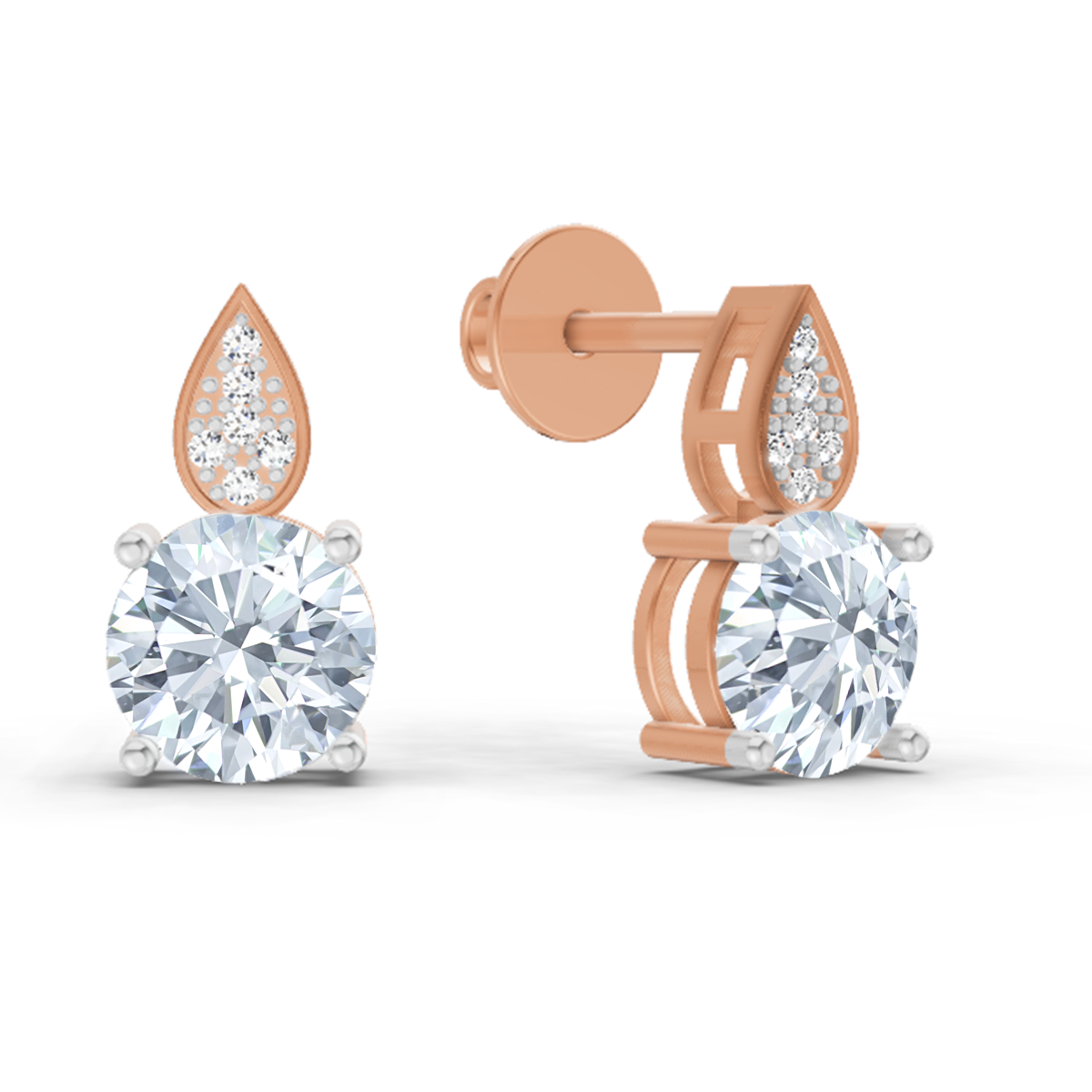 1.64 Ct Round Dangle Earrings | 14K Rose Gold