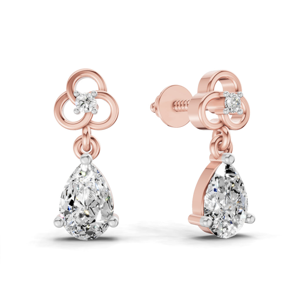 1.22 Ct Pear Shape Dangle Diamond Earrings | 14K Rose Gold