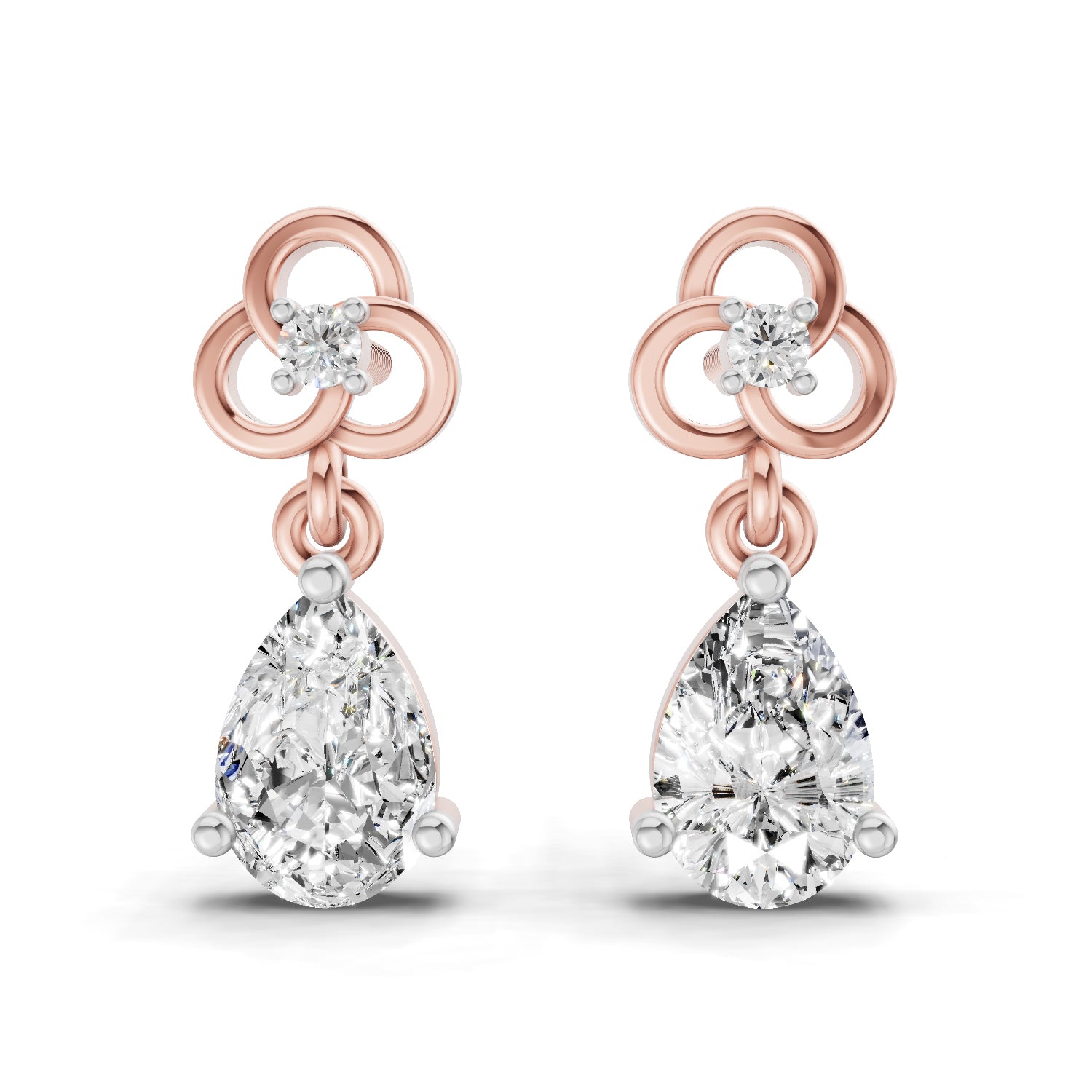1.22 Ct Pear Shape Dangle Diamond Earrings | 14K Rose Gold