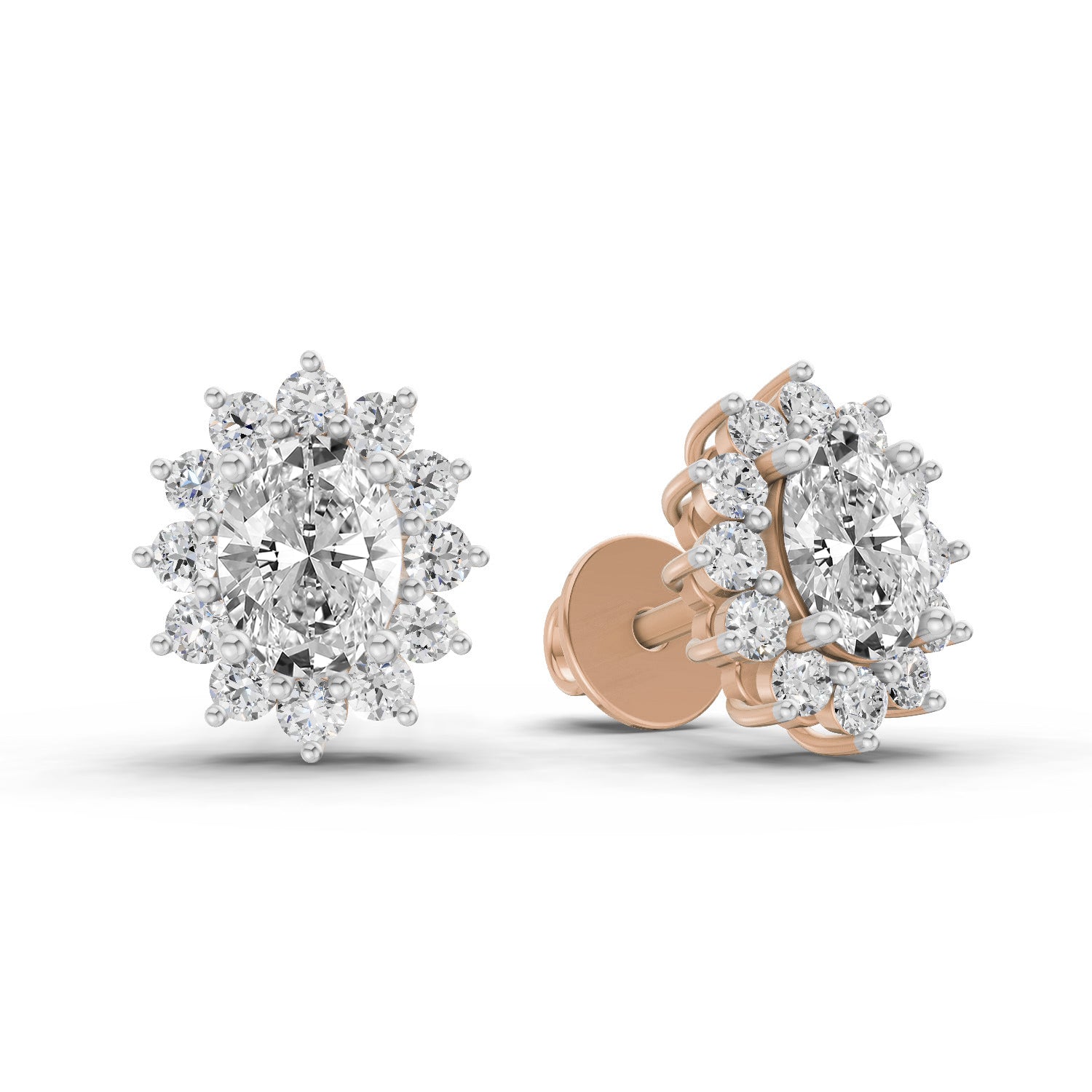 0.80 Ct  Oval Cluster Diamond Stud Earrings | 14K Rose Gold