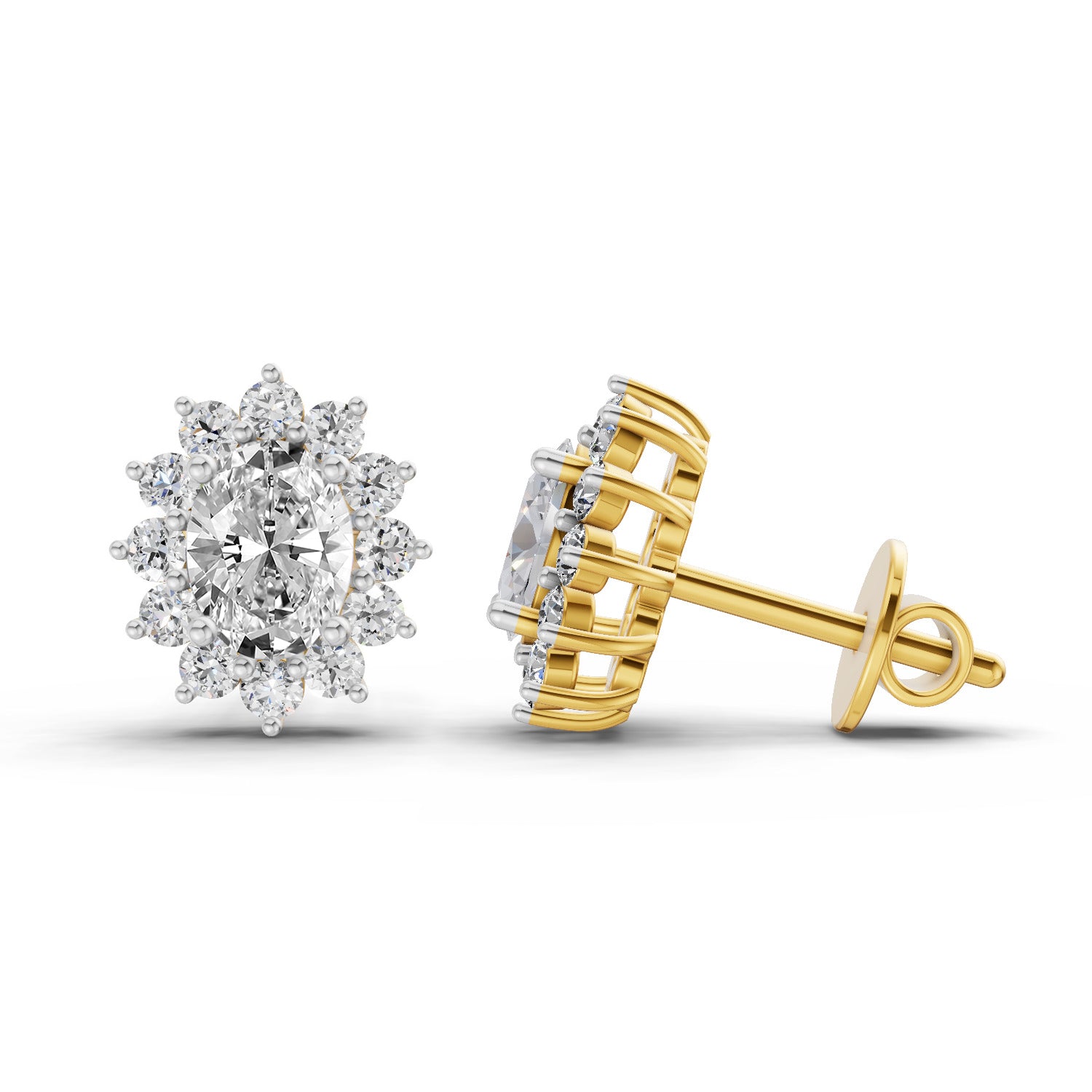 0.80 Ct  Oval Cluster Diamond Stud Earrings | 14K Rose Gold