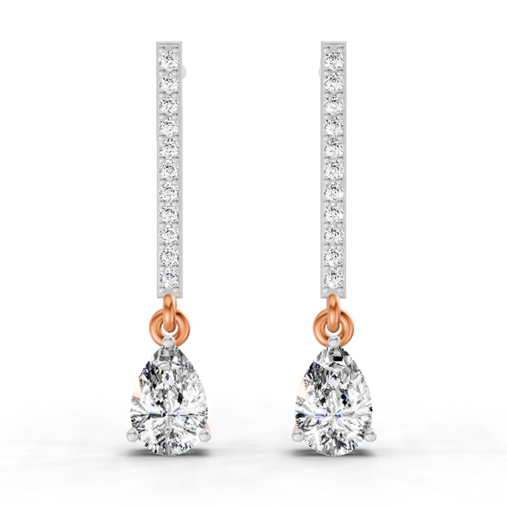 1.11 Ct Pear Shape Dangle Diamond Earrings | 14K Rose Gold