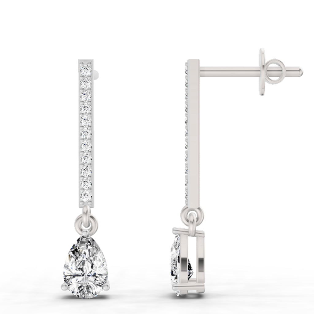 1.11 Ct Pear Shape Dangle Diamond Earrings | 14K Rose Gold