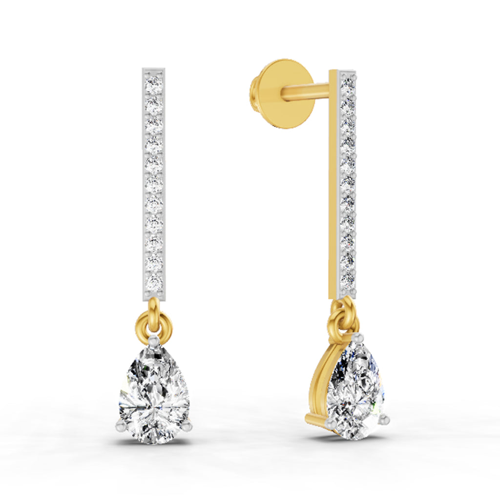 1.11 Ct Pear Shape Dangle Diamond Earrings | 14K Rose Gold