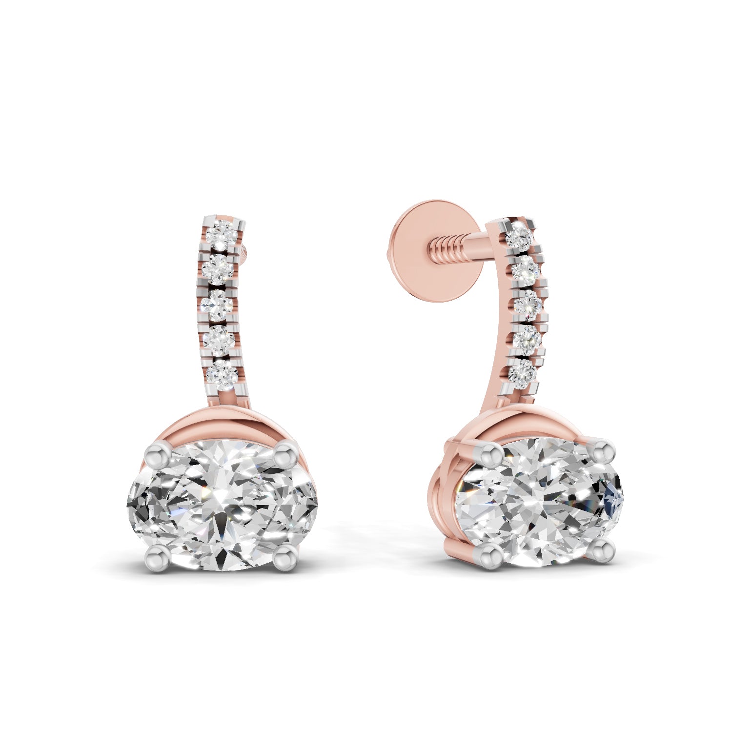 1.13 Ct Oval Shape Dangle Diamond Earrings | 14K Rose Gold