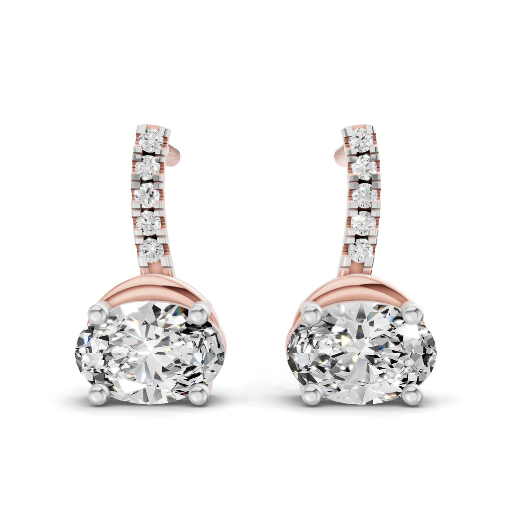 1.13 Ct Oval Shape Dangle Diamond Earrings | 14K Rose Gold