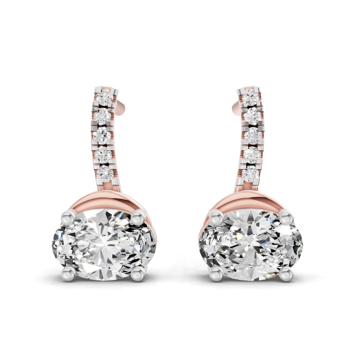 1.13 Ct Oval Shape Dangle Diamond Earrings | 14K Rose Gold