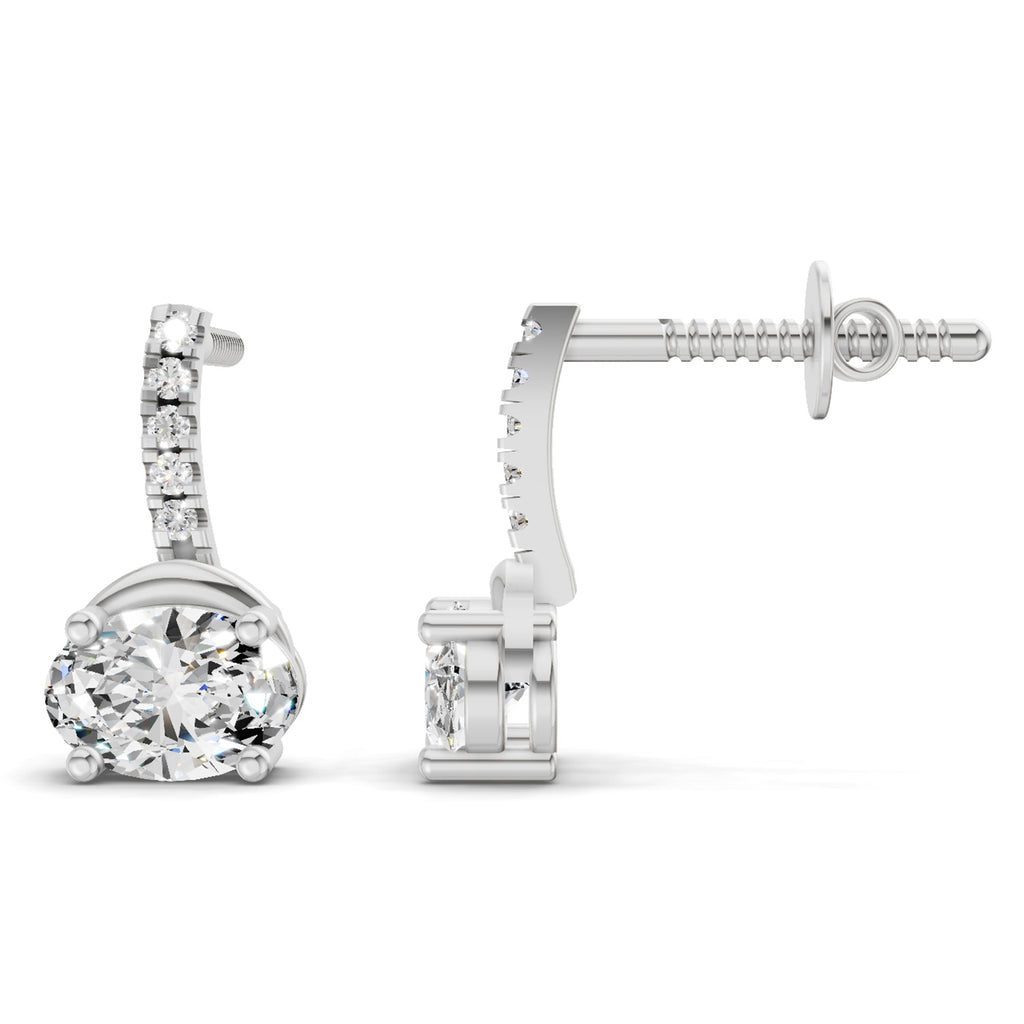 1.13 Ct Oval Shape Dangle Diamond Earrings | 14K Rose Gold