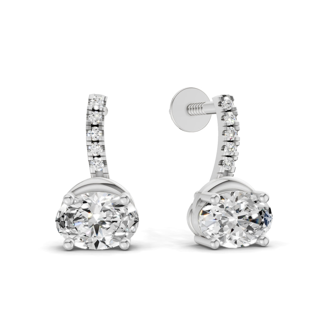 1.13 Ct Oval Shape Dangle Diamond Earrings | 14K Rose Gold