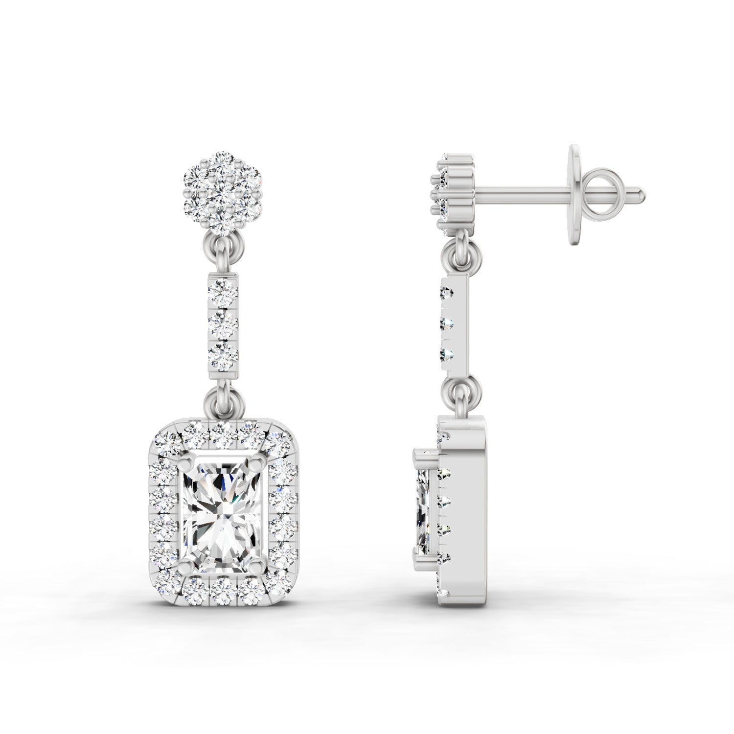 1.81 Ct Emerald Shape Dangle Diamond Earrings | 14K Rose Gold