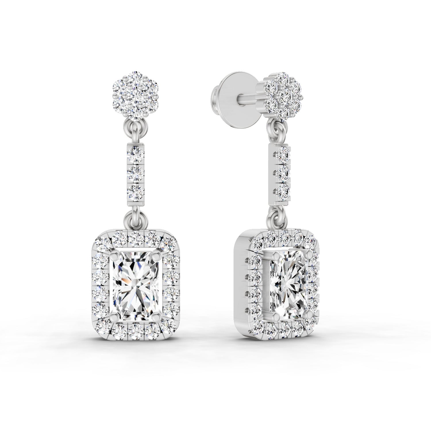 1.81 Ct Emerald Shape Dangle Diamond Earrings | 14K Rose Gold