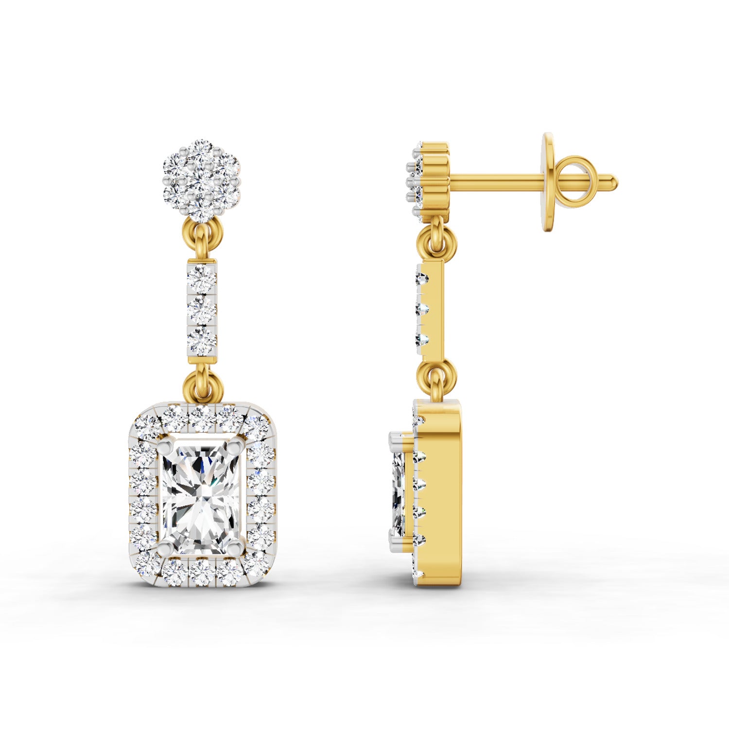 1.81 Ct Emerald Shape Dangle Diamond Earrings | 14K Rose Gold