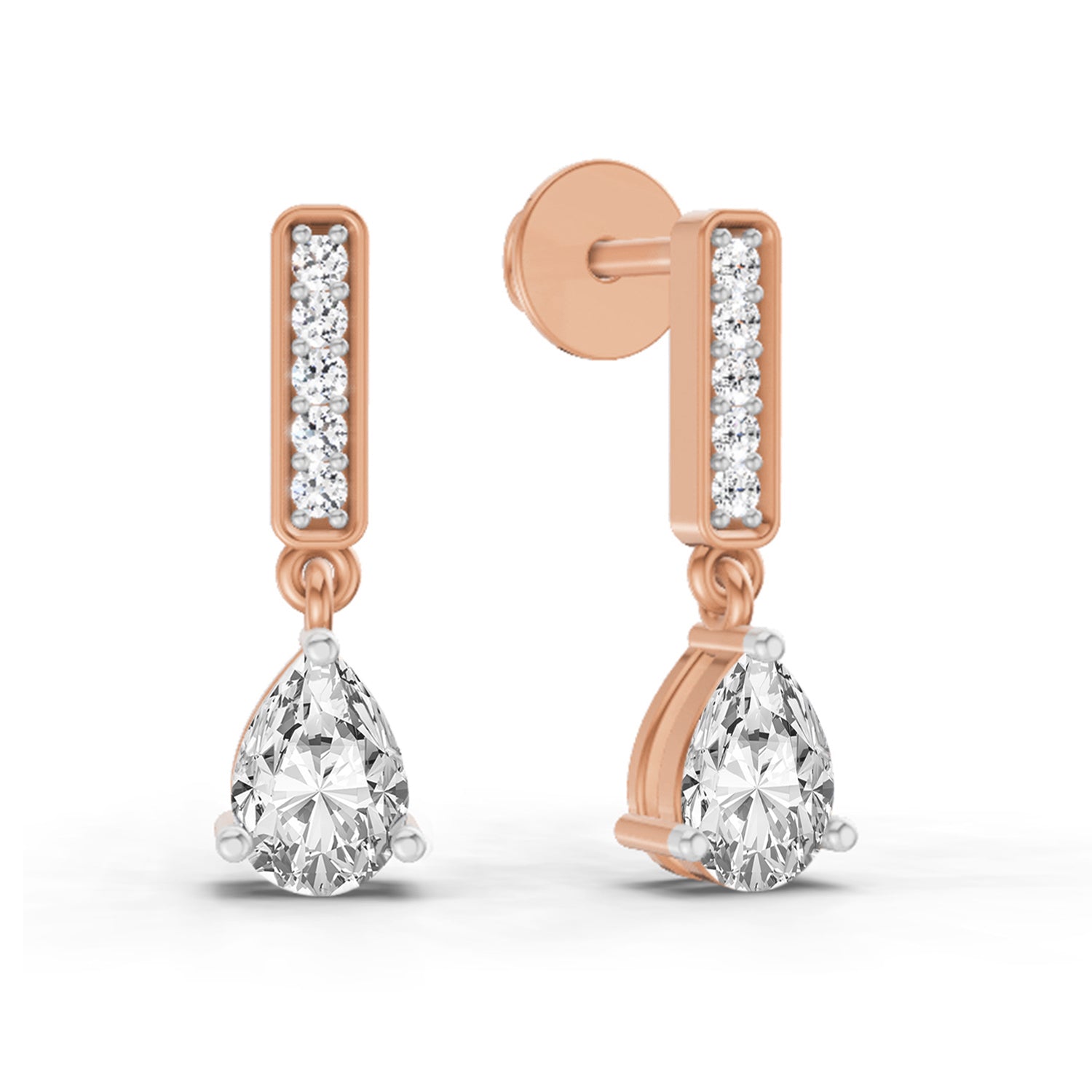 1.3 Ct Pear Drop Earrings | 14K Rose Gold
