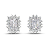 1.86 Ct Emerald Shape Halo Diamond Stud Earrings | 14K White Gold