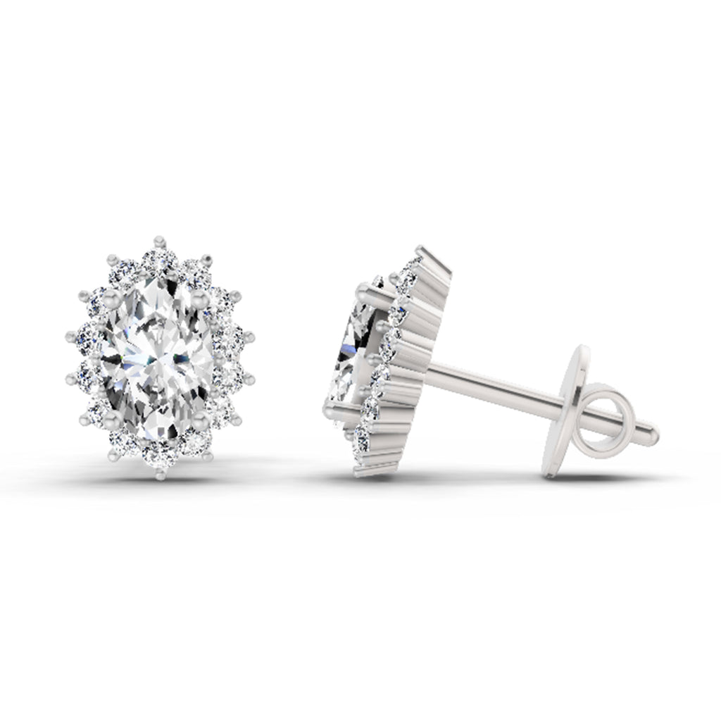 1.08 Ct Oval Shape Halo Diamond Stud Earrings | 14K Rose Gold