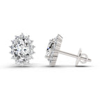 1.08 Ct Oval Shape Halo Diamond Stud Earrings | 14K Rose Gold