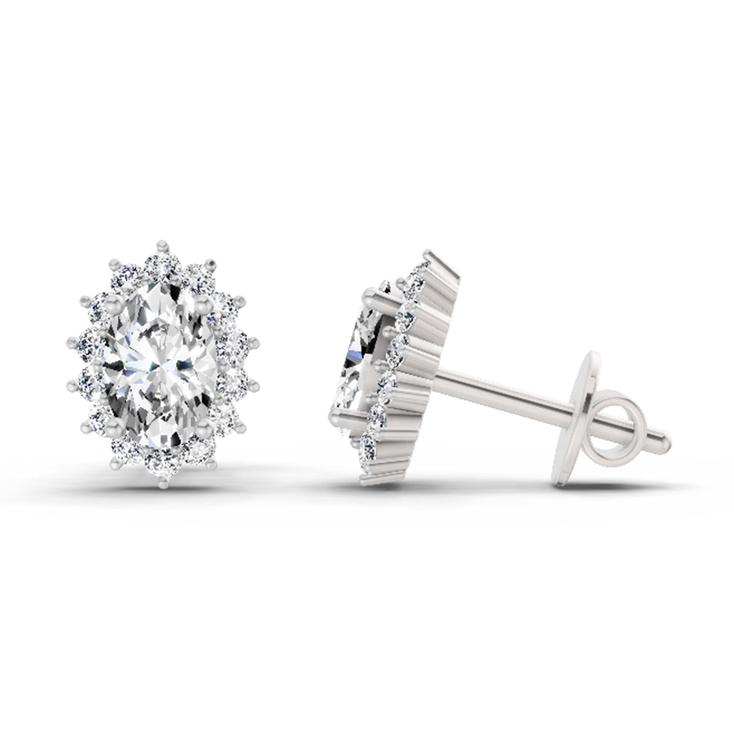 1.08 Ct Oval Shape Halo Diamond Stud Earrings | 14K Rose Gold