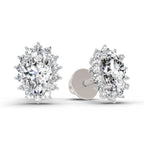 1.08 Ct Oval Shape Halo Diamond Stud Earrings | 14K Rose Gold