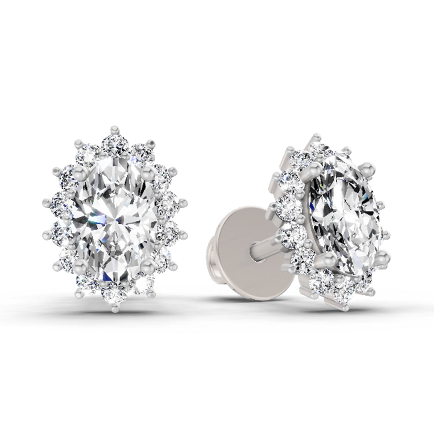 1.08 Ct Oval Shape Halo Diamond Stud Earrings | 14K Rose Gold