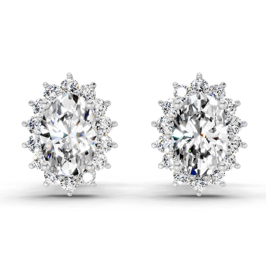 1.08 Ct Oval Shape Halo Diamond Stud Earrings | 14K Rose Gold