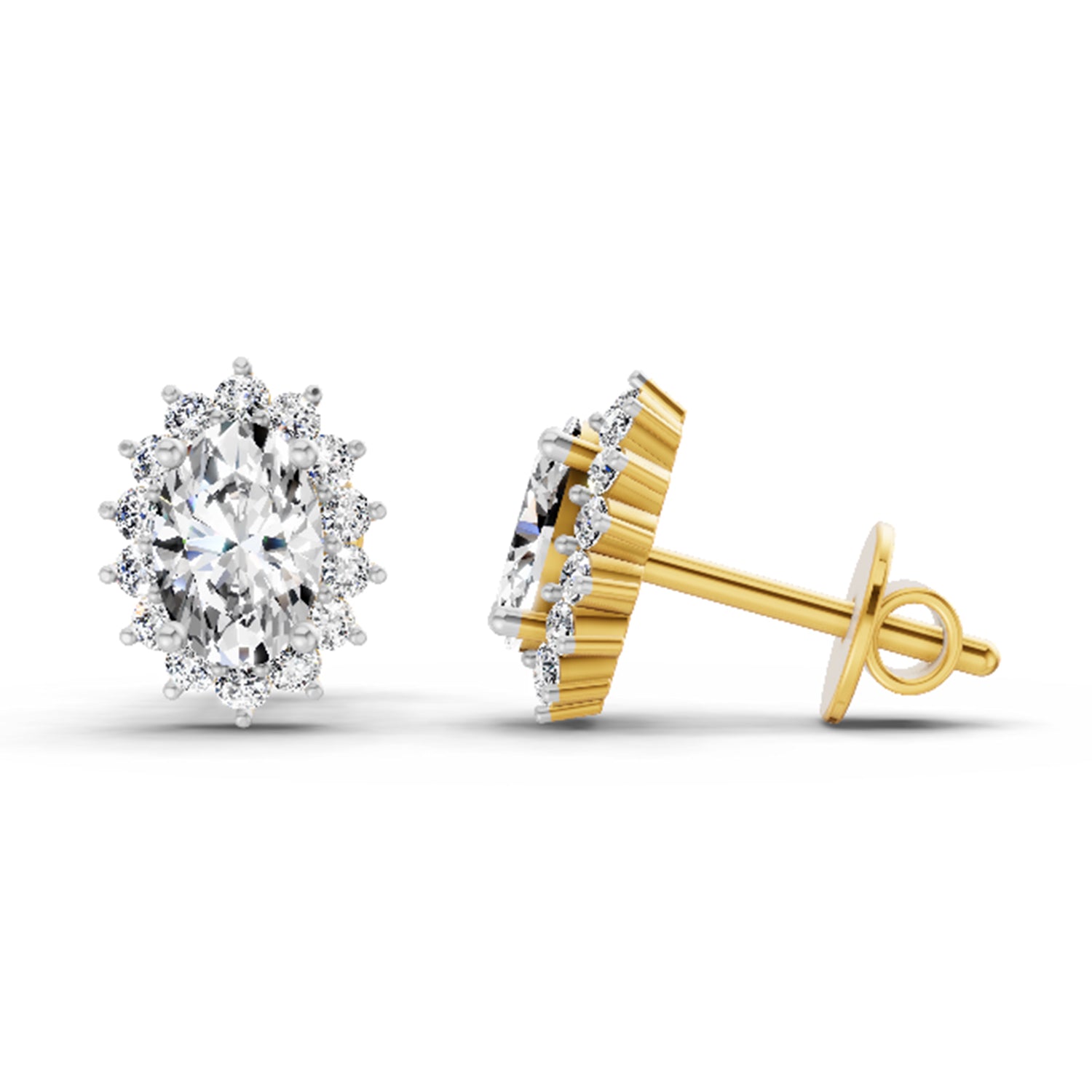 1.08 Ct Oval Shape Halo Diamond Stud Earrings | 14K Rose Gold
