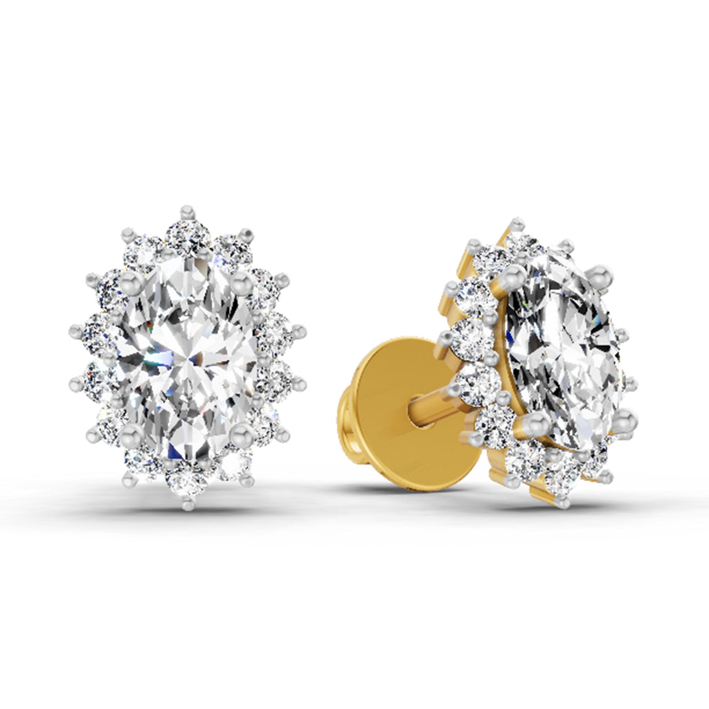 1.08 Ct Oval Shape Halo Diamond Stud Earrings | 14K Rose Gold