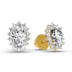 1.08 Ct Oval Shape Halo Diamond Stud Earrings | 14K Rose Gold