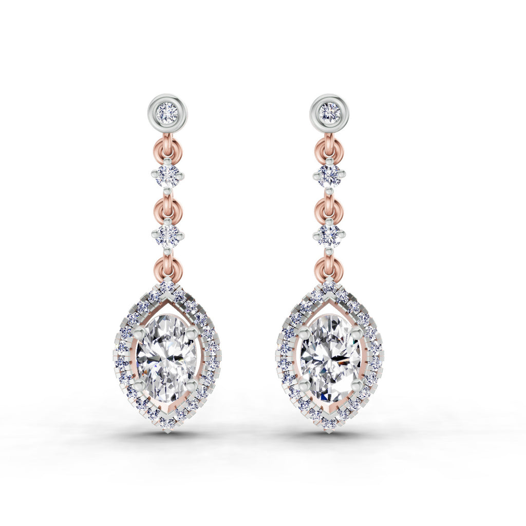 1.36 Ct Pear Shape Dangle Diamond Earrings | 14K Rose Gold