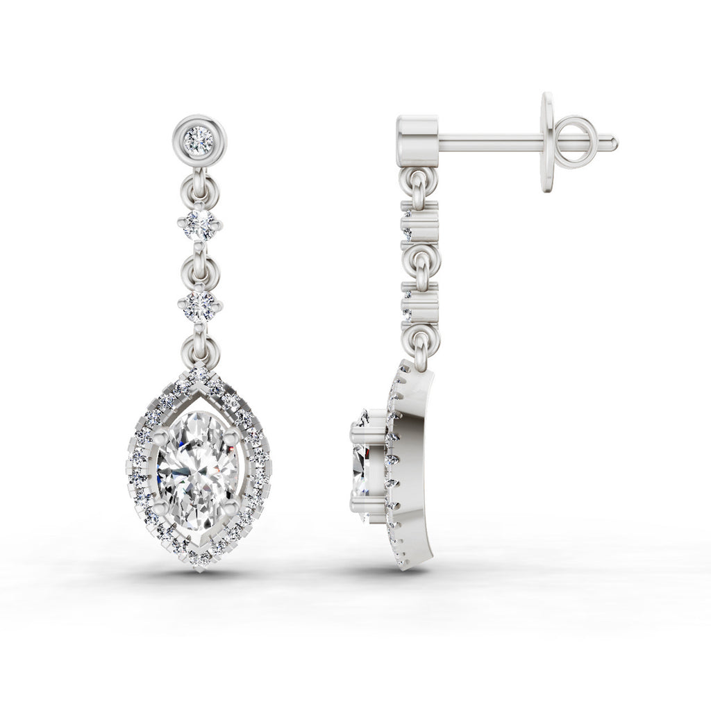 1.36 Ct Pear Shape Dangle Diamond Earrings | 14K Rose Gold