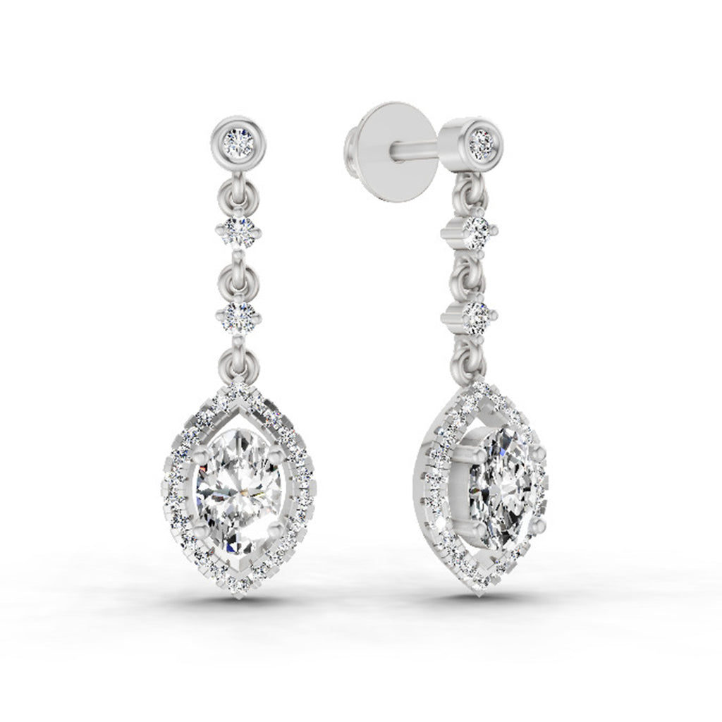1.36 Ct Pear Shape Dangle Diamond Earrings | 14K Rose Gold