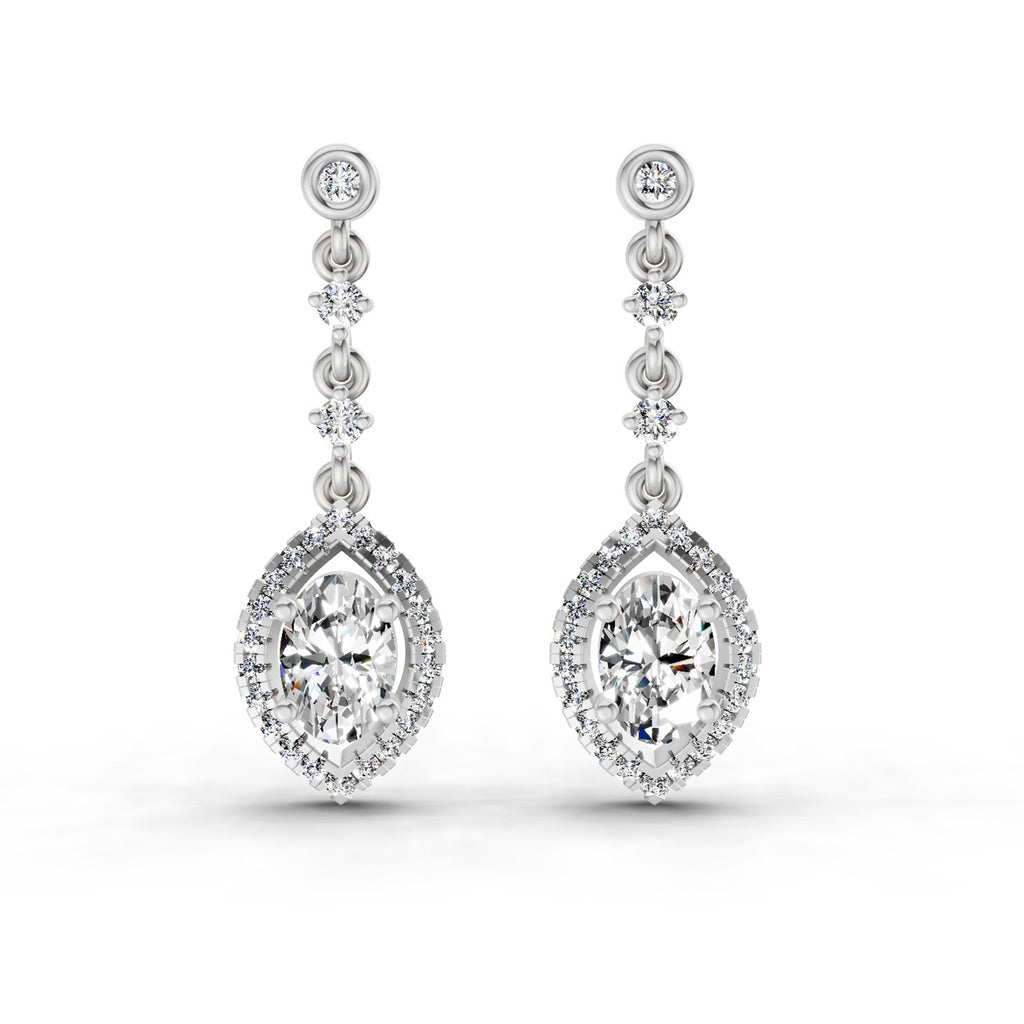 1.36 Ct Pear Shape Dangle Diamond Earrings | 14K Rose Gold