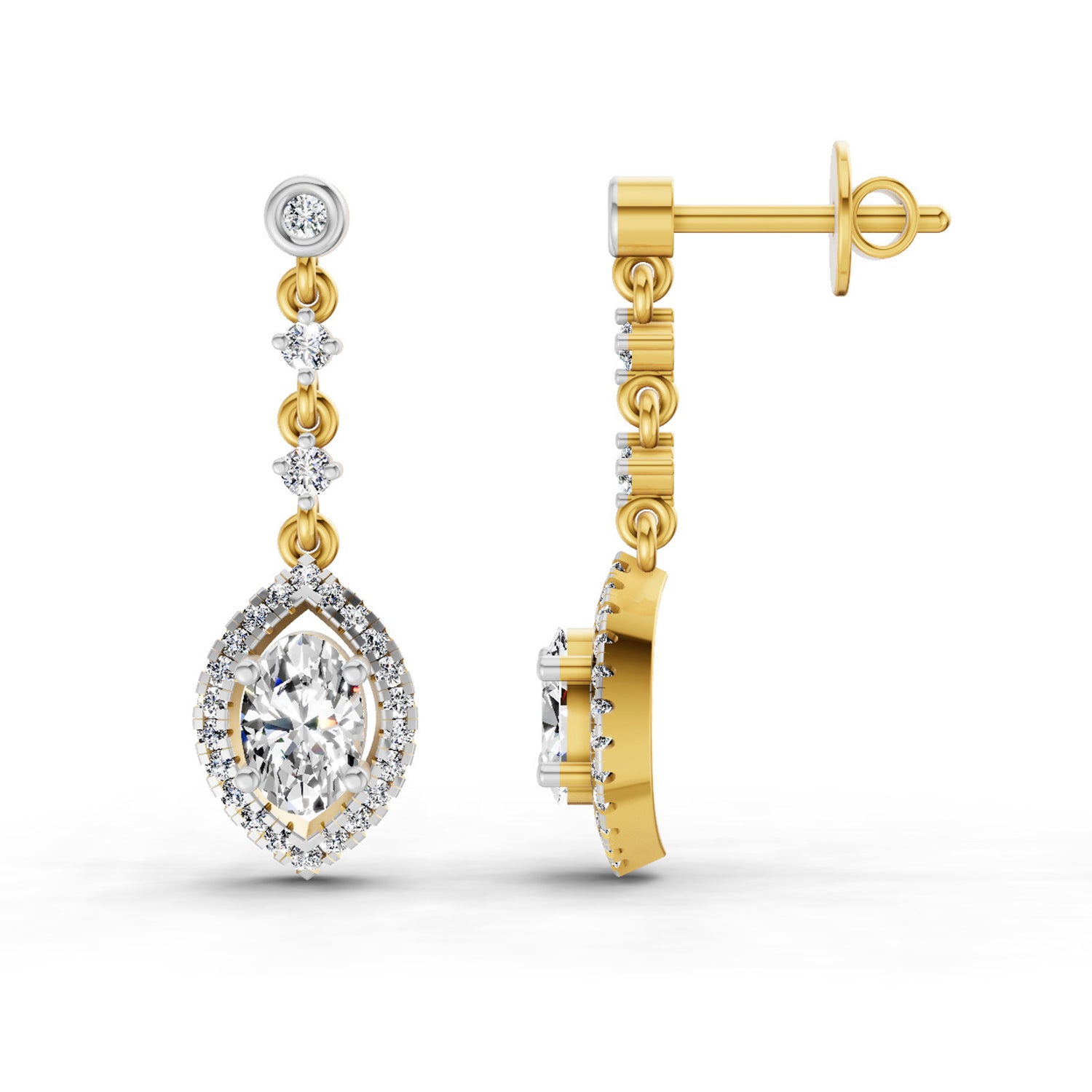 1.36 Ct Pear Shape Dangle Diamond Earrings | 14K Rose Gold