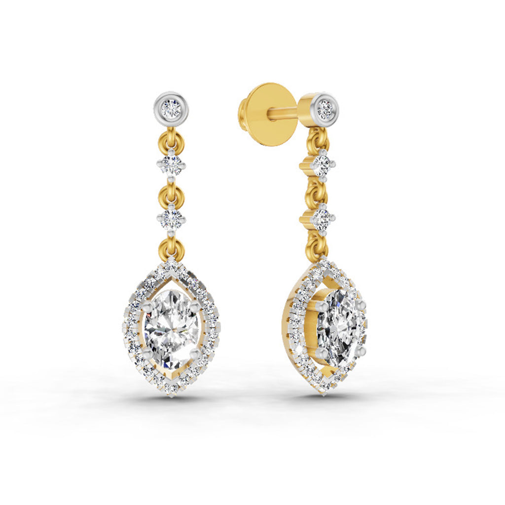 1.36 Ct Pear Shape Dangle Diamond Earrings | 14K Rose Gold