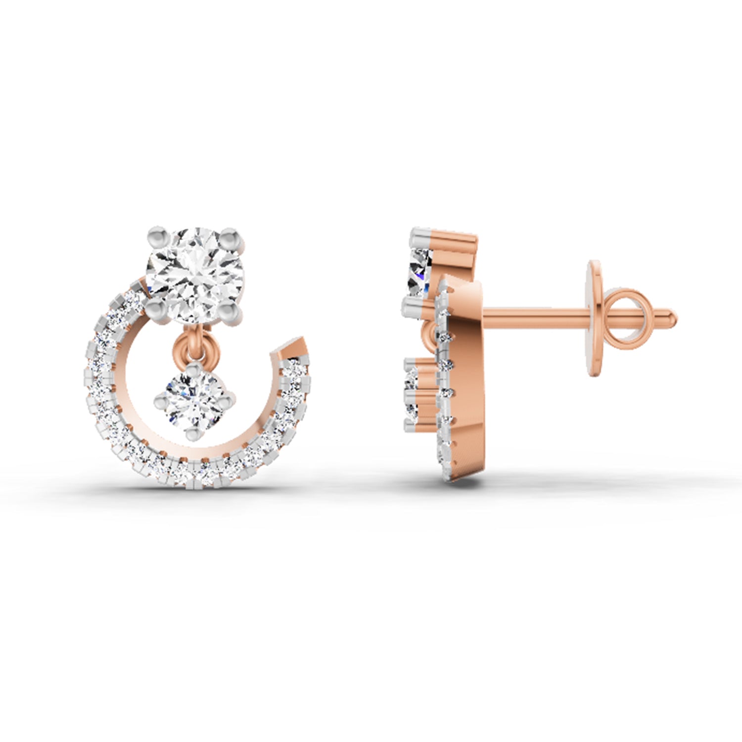 0.78 Ct Round Crescent Drop Earrings | 14K Yellow