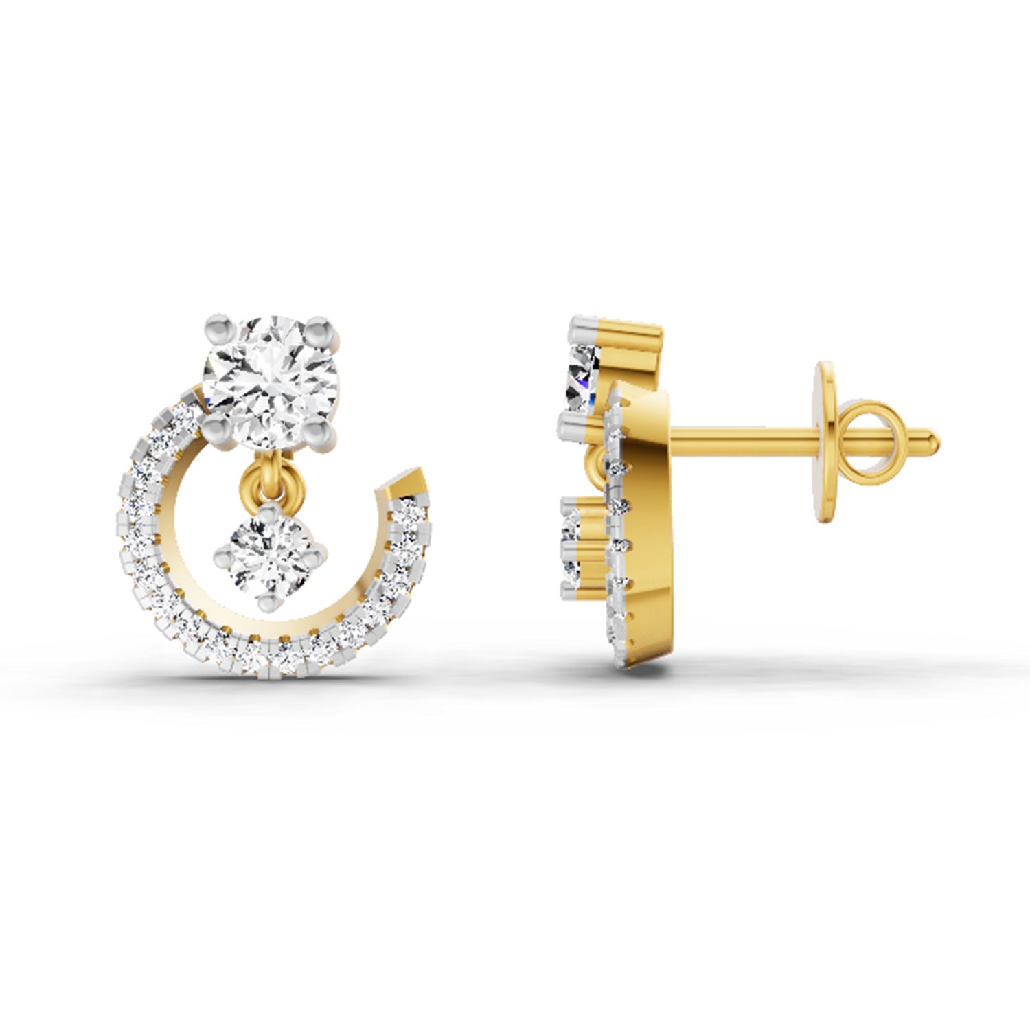 0.78 Ct Round Crescent Drop Earrings | 14K Yellow Gold