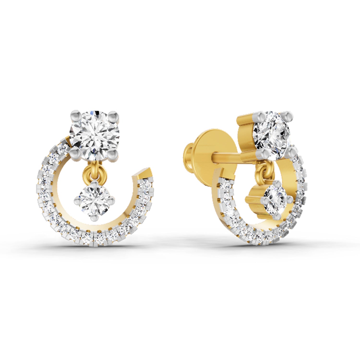 0.78 Ct Round Crescent Drop Earrings | 14K Yellow Gold