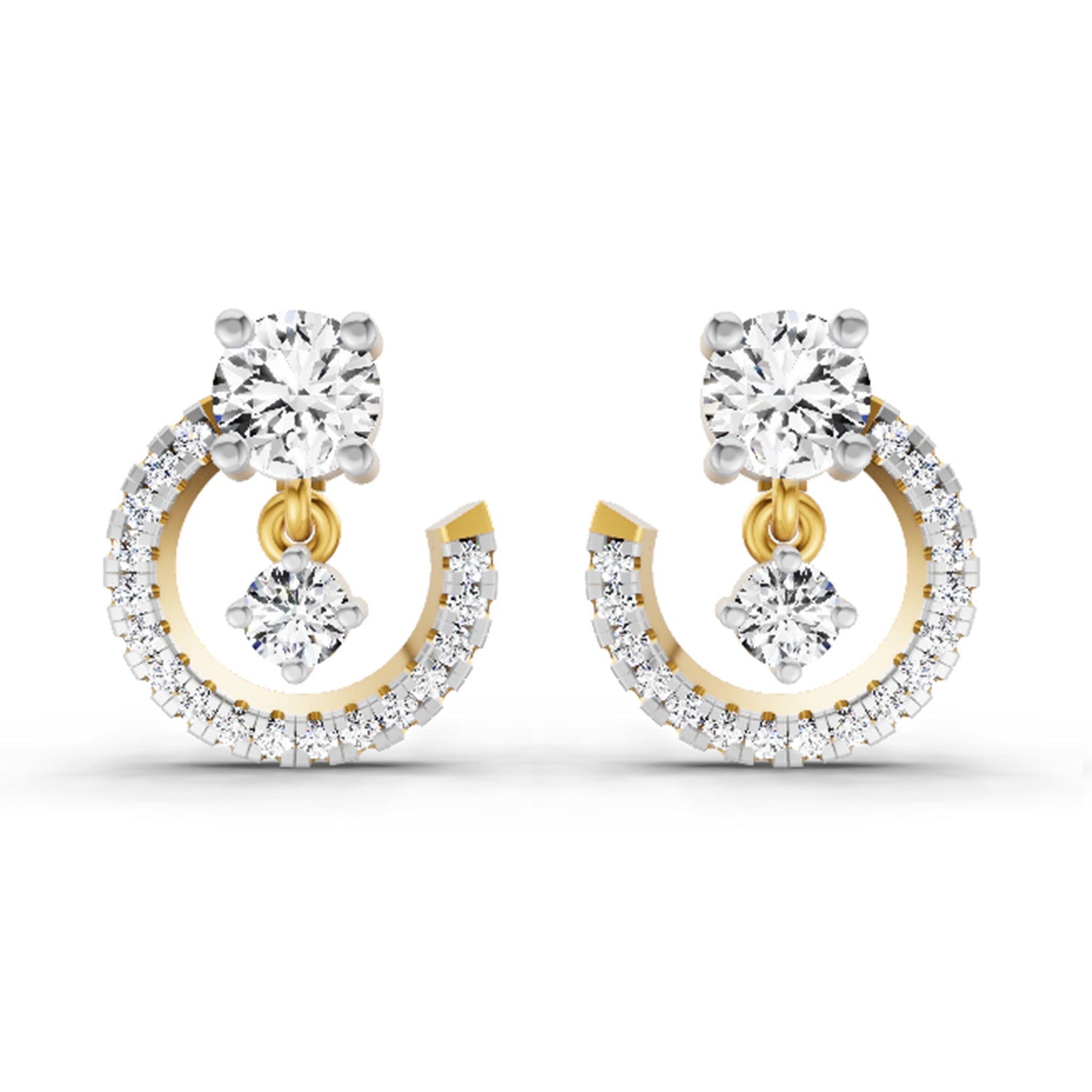 0.78 Ct Round Crescent Drop Earrings | 14K Yellow Gold