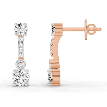 0.74 Ct Round Linear Drop Earrings | 14K Rose Gold