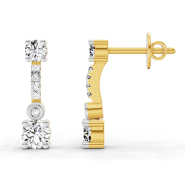 0.74 Ct Round Linear Drop Earrings | 14K Yellow Gold