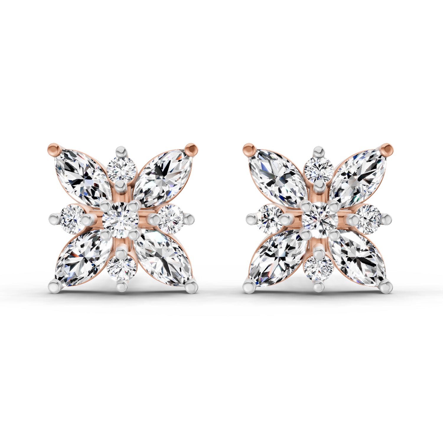 0.66 Ct Marquise Shape Cluster Diamond Earrings | 14K Yellow Gold
