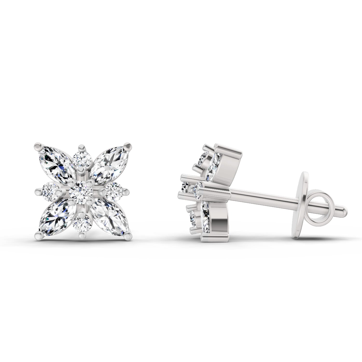 0.66 Ct Marquise Shape Cluster Diamond Earrings | 14K Yellow Gold