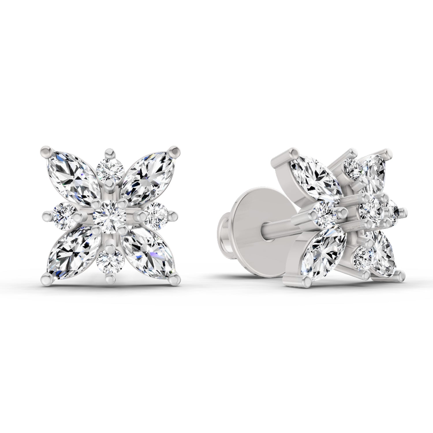 0.66 Ct Marquise Shape Cluster Diamond Earrings | 14K Yellow Gold