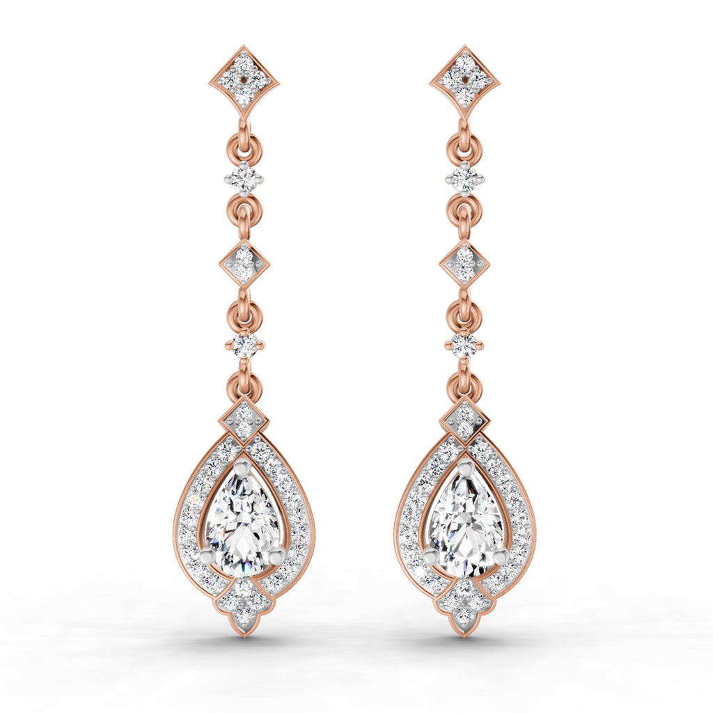 1.39 Ct Pear Shape Dangle Diamond Earrings | 14K Rose Gold