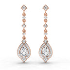 1.39 Ct Pear Shape Dangle Diamond Earrings | 14K Rose Gold