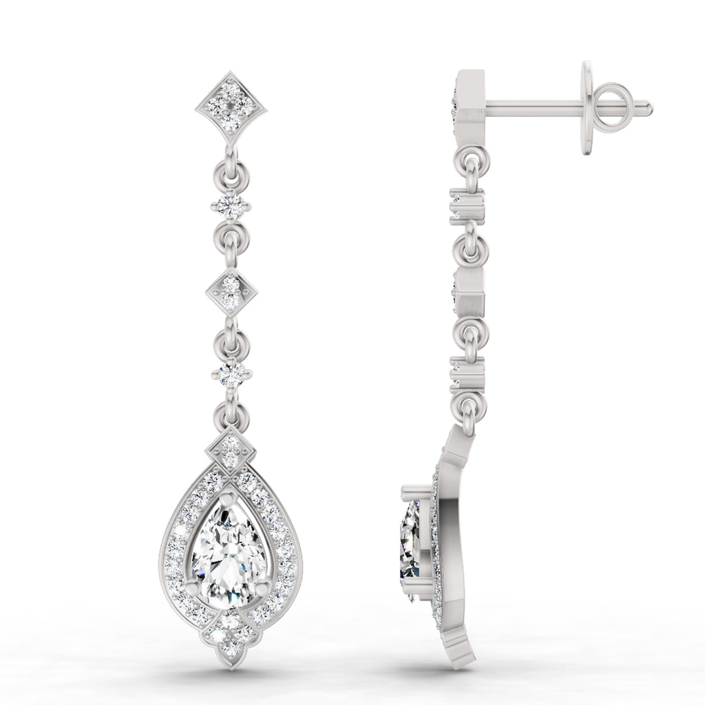 1.39 Ct Pear Shape Dangle Diamond Earrings | 14K Rose Gold
