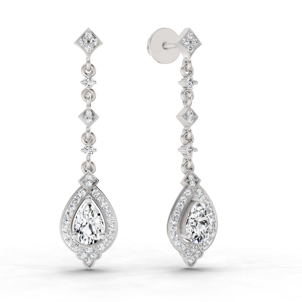 1.39 Ct Pear Shape Dangle Diamond Earrings | 14K Rose Gold