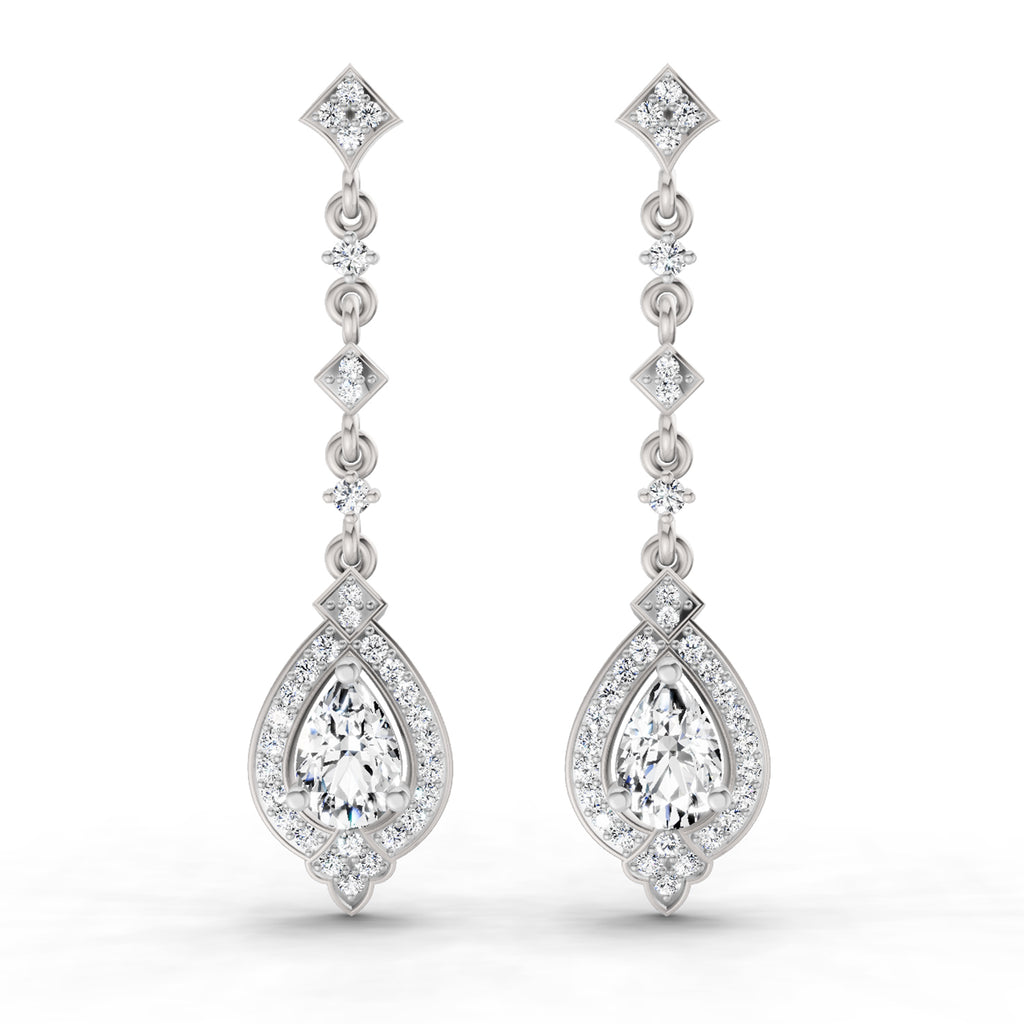1.39 Ct Pear Shape Dangle Diamond Earrings | 14K Rose Gold