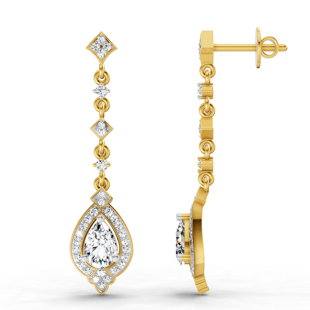 1.39 Ct Pear Shape Dangle Diamond Earrings | 14K Rose Gold