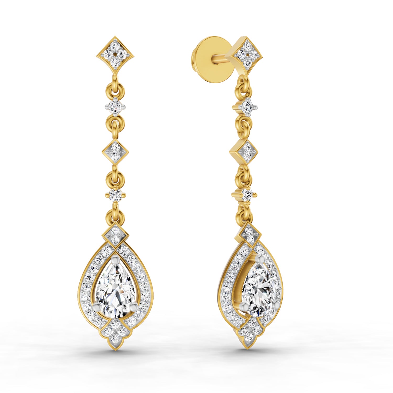 1.39 Ct Pear Shape Dangle Diamond Earrings | 14K Rose Gold